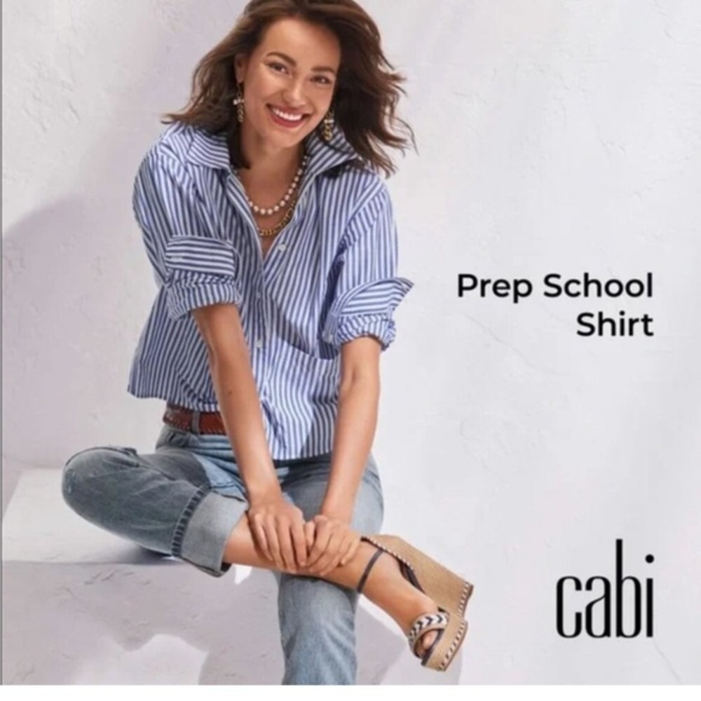 Cabi Prep School Shirt, #6085, Size M, Royal Blue/White stripes front pocket